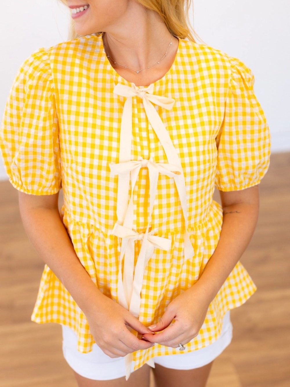 Sunny Yellow Gingham Tie-Front Blouse